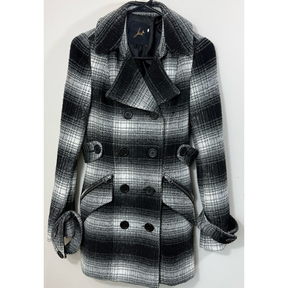 Jack Black White Plaid Double Breasted Pea Coat Jacket Women's Grunge